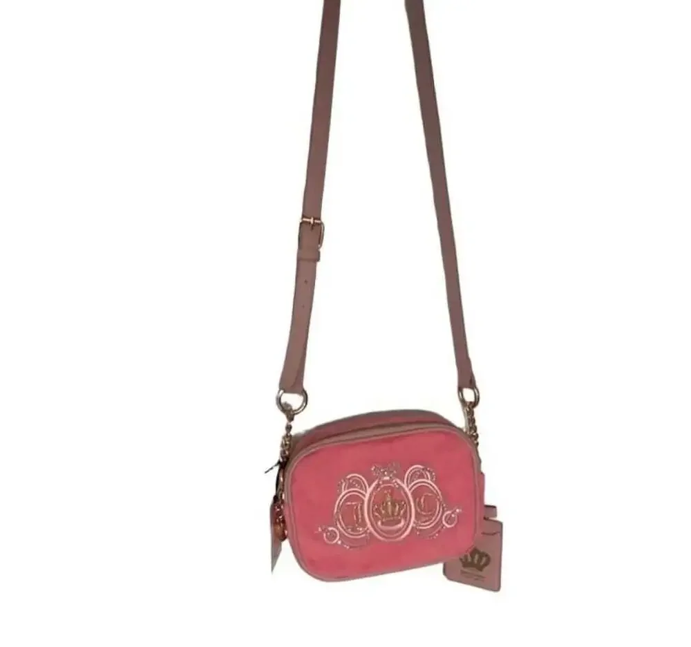 Juicy Couture Lovers Club Camera Crossbody Pink Velour Purse with Card Holder